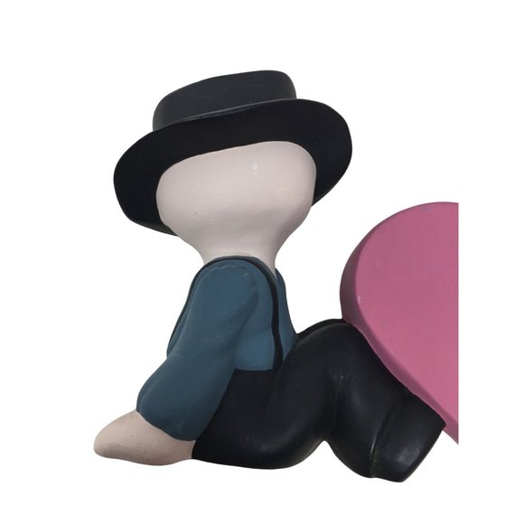 Unglazed Ceramic Amish Couple Sitting Together w/ Heart - Cute Decor Piece! - Picture 7 of 9